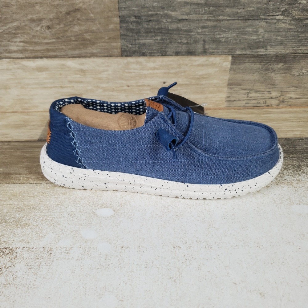 Hey Dude Wendy Chambray Grid Womens Loafer Shoes Sz 7 Ensign Blue Casual Slip On